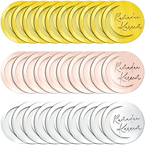 FHIHEAT 30 Pcs Round Acrylic Cake Toppers,Eid Ramadan Kareem Cake Disc Mirror Cupcake Toppers Gold Silver Rose Gold for DIY Cupcake Decoration (30)