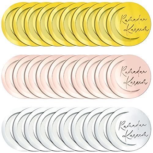 Fhiheat 30 Pcs Round Acrylic Cake Toppers,Eid Ramadan Kareem Cake Disc Mirror Cupcake Toppers Gold Silver Rose Gold For Diy Cupcake Decoration (30) #TOP5