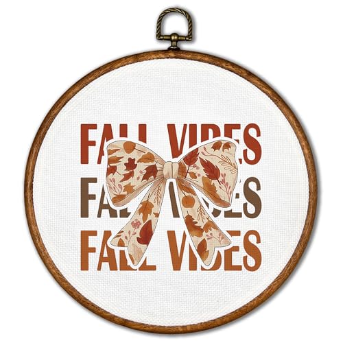 KSDUT Fall Wall Decor Art - Preppy Autumn Coquette Wall Art Canvas Frame Hanging Prints, Rustic Christian Maple Leaves Round Wall Art Decor for Bedroom Home Office Decorations 10"x10"