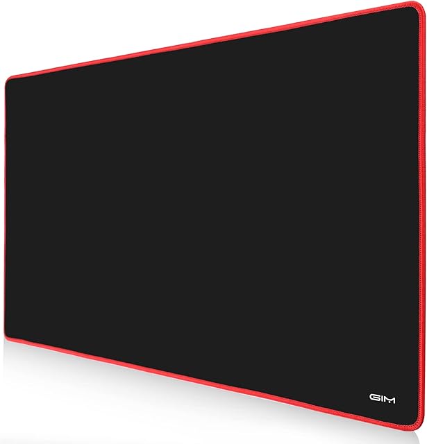 GIM Large Gaming Mouse Pad Mouse Mat 780 x 300 x 3mm, Extended Mousepad with Non-Slip Rubber Base Thick Gaming Mouse Mat Waterproof Wide Long Anti-Fray Stitched Edges for Keyboard, PC- Red Edge