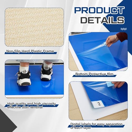 Image of Nuanchu Adhesive Mat Pad Include 1 Sticky Non Slip Base Pad 2 Tacky Dust Mats Construction of 30 (60 Sheets Total) for Clean Room Science Lab Matting Hospital(24x36 Inches,Blue,60 Sheets)