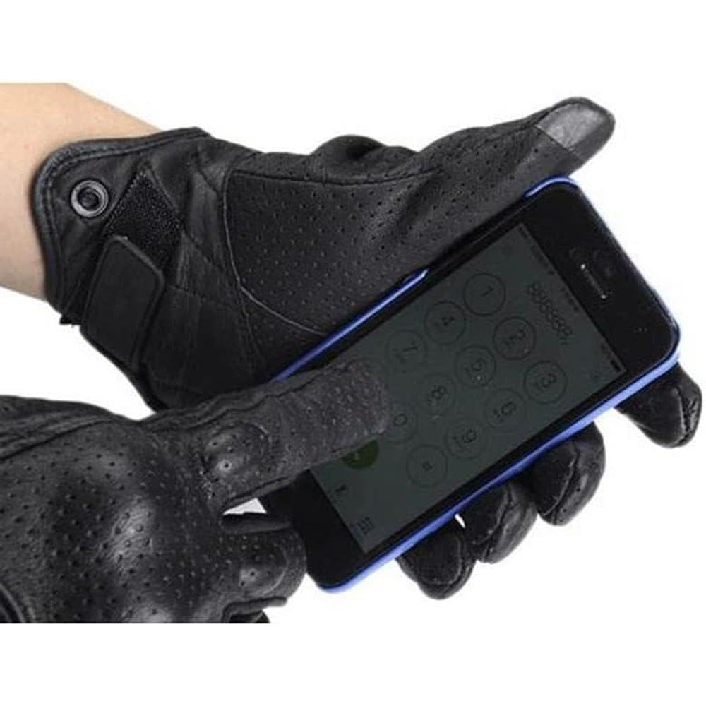 Riloer Motorrad Krücken Handschuhe 2-Lagen Leder ATV Handschuhe Motorrad Cross Handschuhe Anti-Rutsch Verschleißfester Touchscreen schwarz Sport & Freizeit