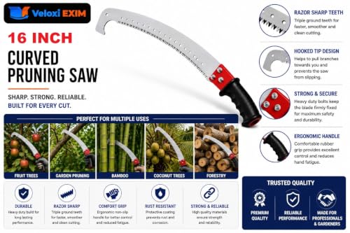 Image of Pruning Saw with Curved Blade16 inch Heavy Duty Sickle Cutter Head for Tree Branch, Wood, Grass & Weed Cutting - Manual Garden Tool Attachment (A3 /)