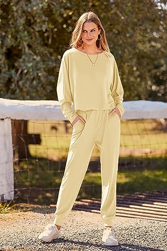 Image of PRETTYGARDEN Women's Fashion Outfits 2 Piece Sweatsuit Solid Color Long Sleeve Pullover Long Pants