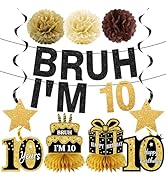 Turypaty 11PCS 10th Birthday Decorations for Boys Girls, Black Gold Happy 10th Birthday Banner Br...
