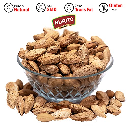 Image of Nurito Kagazi Badam 500 Grams (250 Grams X 2) - Thin Shell Almonds | Packed with Protein, Fiber, and Vitamins | Badam with shell - Easy to Crack, Supports Brain Health and Boosts Energy - Great Snack Option for Office, School, or Fitness Enthusiasts