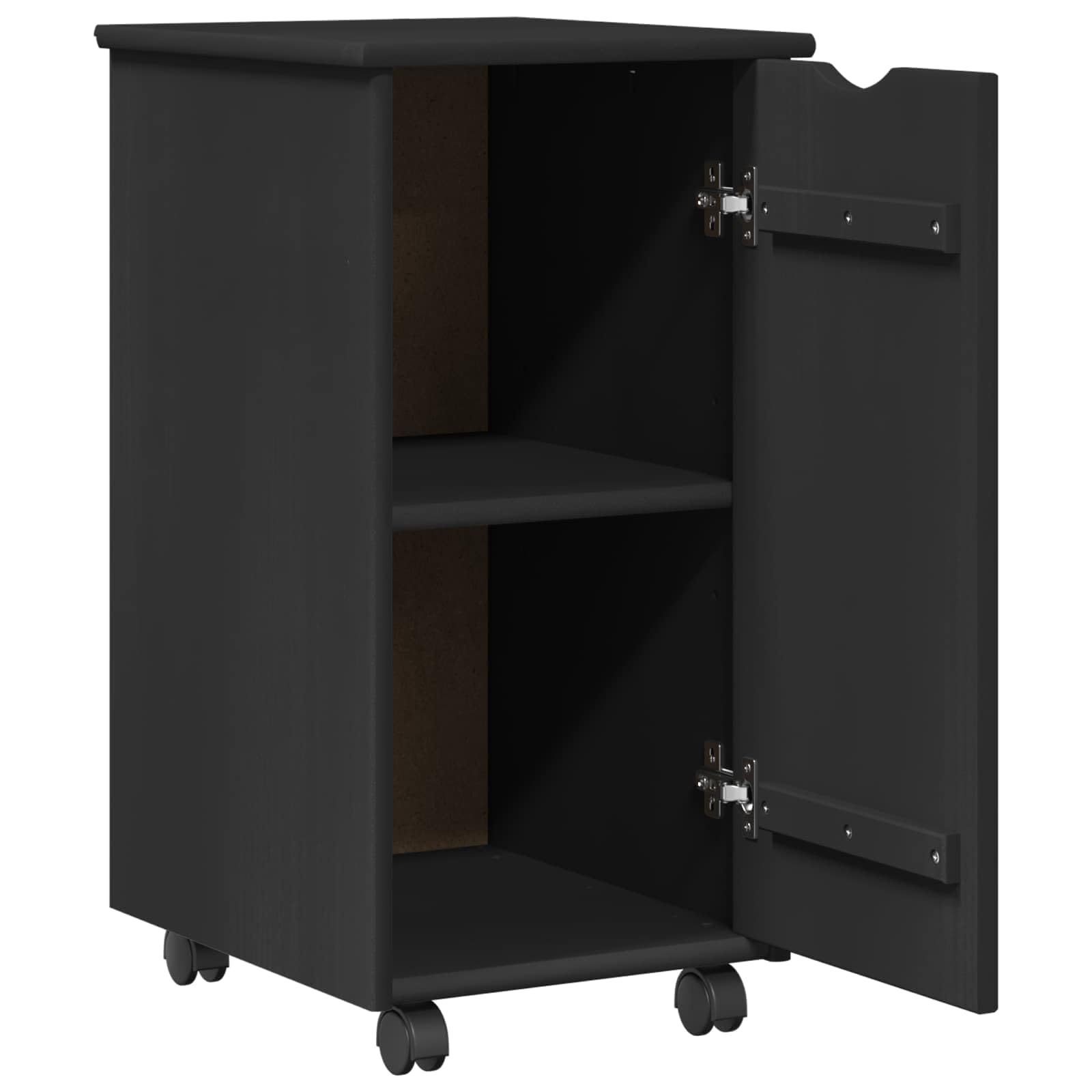 Armadio con ruote, nero, 34 x 39 x 65,5 cm, in legno massello di pino, cassettiera con ripiano, per ufficio, soggiorno, camera da letto, corridoio, officina, organizer