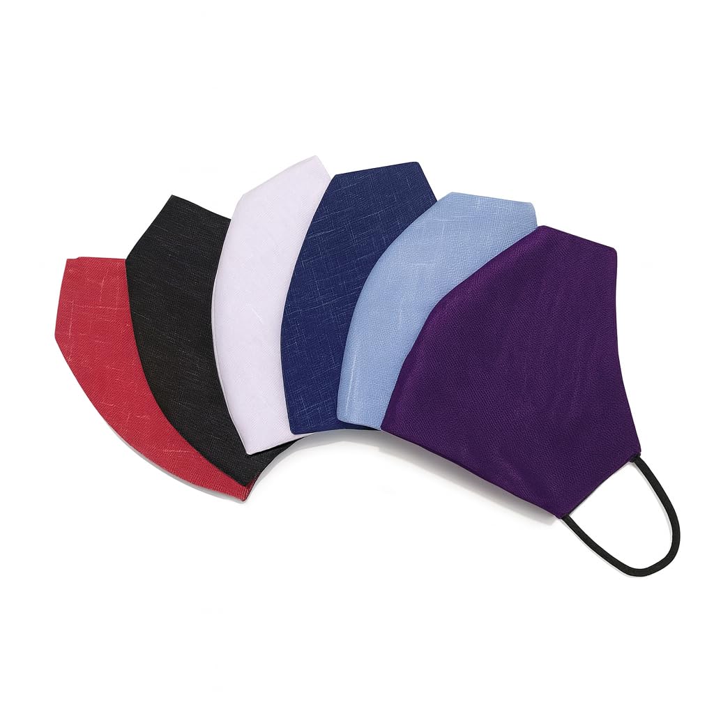 Breathable Cotton cloth mask | Reusable | Washable | 2 layer - (Pack of 6 - Red, Black, White, Dark Blue, Light Blue, Violet)