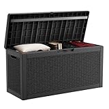 DRATO 60 Gallon Deck Box, Waterproof Resin Large Outdoor Storgae Box for Patio Furniture, Patio Cushions, Gardening Tools, Pool Supplies, Lockable