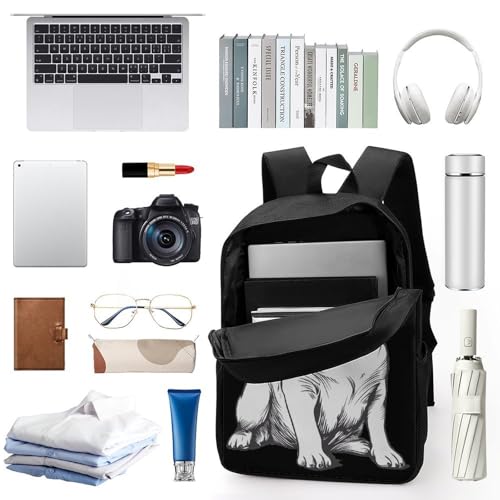 Black White Cool Pug Puppy Unisex Backpack 17" Casual Daypacks Simple Shoulders Bag for Camping Hiking Travel Gear3