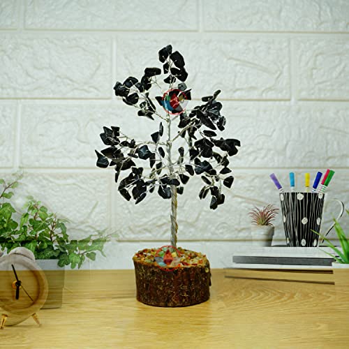 Image of REMEDYWALA Charged Energized Black Agate Crystal Tree for Reiki Healing, Black Agate Stone Tree Showpiece for Good Luck Home Decor, Beautiful Crystal Tree, 200 Beads