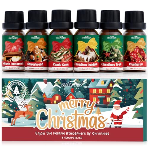 SNOWSEN Weihnachten Ätherisches Öle Set Ätherische Öle für Diffuser Duftöl Geschenkset Seifenduftöl - Apfel-Zimt Lebkuchen Zuckerstangen Weihnachtspudding Mistelzweig Mandelkekse