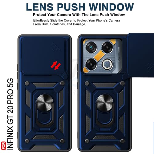 Image of AESTMO Tough Armor Infinix GT 20 Pro 5G Bumper Back Case Cover | Ring Holder & Sliding Camera Shield Cover | 360 Degree Protection Back Case Cover for Infinix GT 20 Pro 5G (Blue)