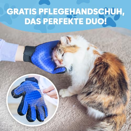 OKKÖBI Carpet Rake - Fellfeger Besen – Pet Hair Remover für Teppich & Möbel – Gummibesen mit Stiel – Hundehaare Entfernen – Teppich Bürste für Tierhaare – Fellfeger für Teppiche & Böden - Blau