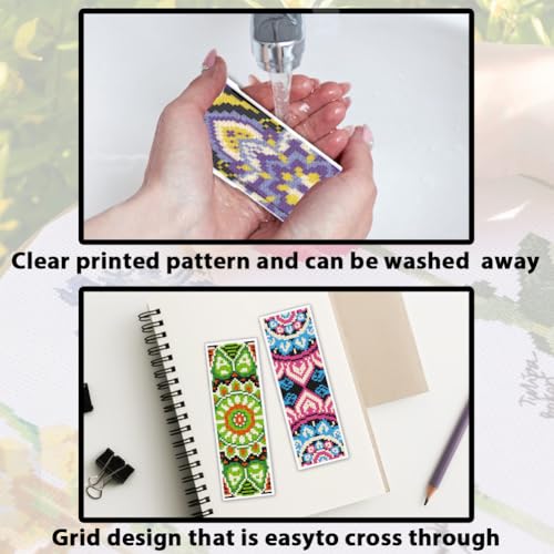 Image of ACRNIGHEET 6PCS Cross Stitch Bookmark Kit for Beginner Mandala Stamped Cross Stitch Kits for Adults DIY Embroidery Bookmark Kits Crossstitch Kits Adult with Instructions Hand Craft Gift 11CT