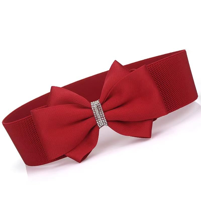 Women's Vintage Bow knot Wide Elastic Stretchy Cinch Belt Waistband for Dress Jeans