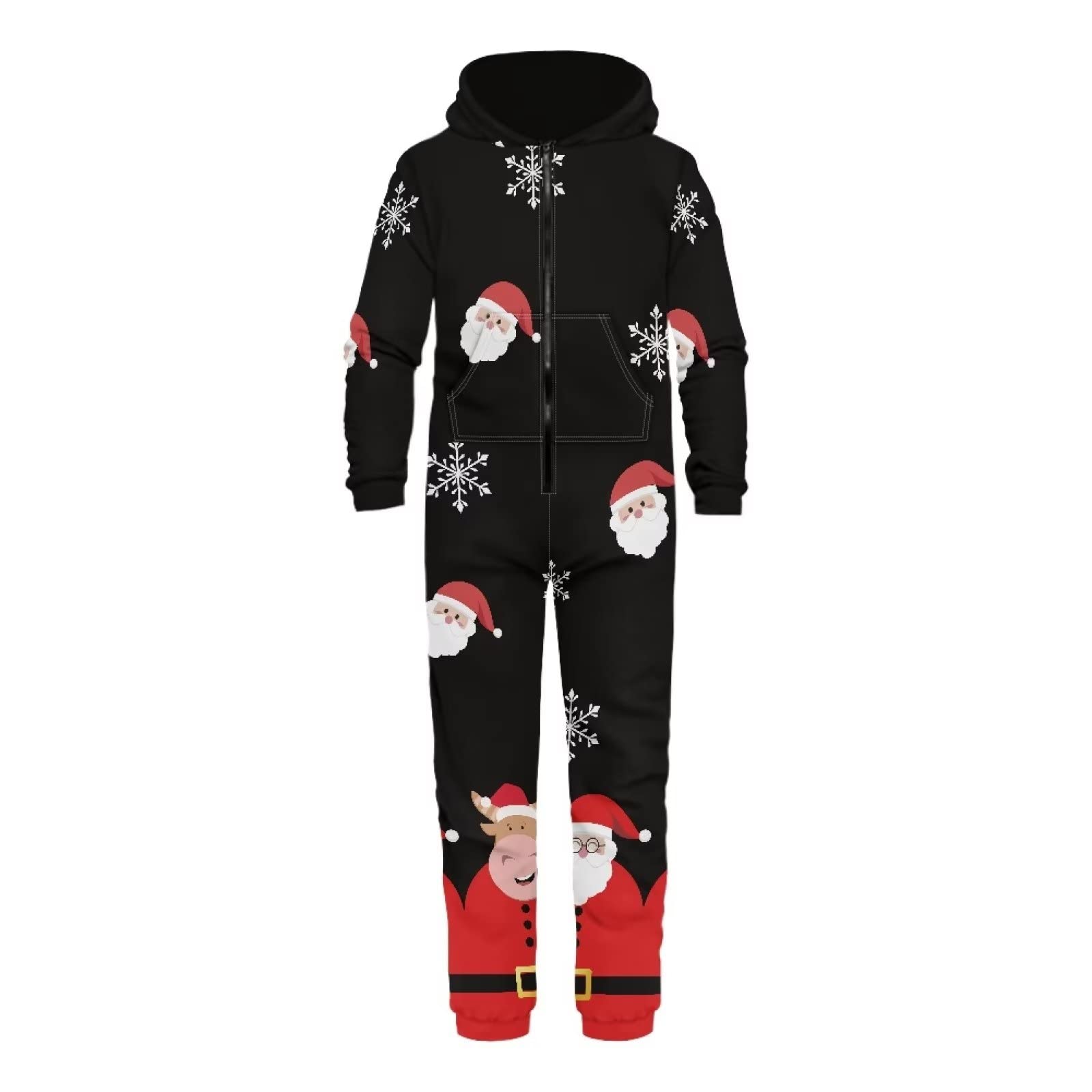 Conjunto de pijama unisex para mujeres y hombres, de manga larga con capucha y bolsillos con cremallera, Papá Noel de vaca navideña, L