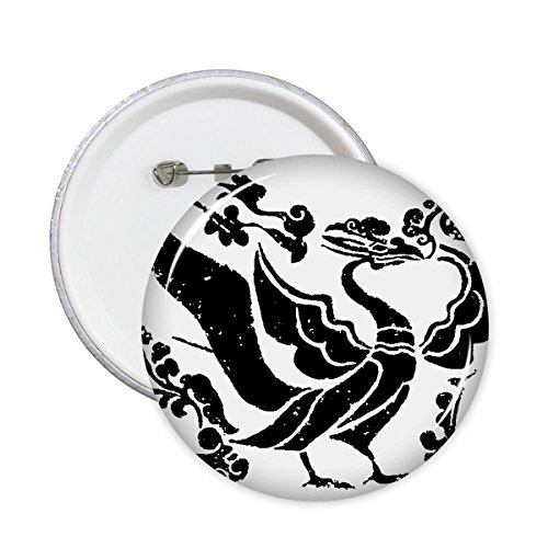 Badge rond oiseaux culture chinoise : lot de 5 broches 7,5cm pour vêtements