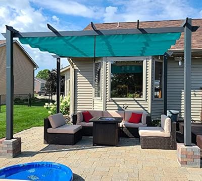 PURPLE LEAF 10' X 13' Outdoor Retractable Pergola with Sun Shade Canopy Patio Metal Shelter for Garden Porch Beach Pavilion Grill Gazebo Modern Yard Grape Trellis Pergola, Turquoise Blue