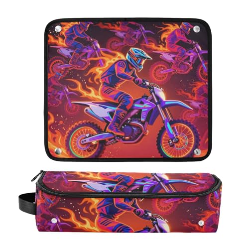 Bolso organizador de viaje para herramientas de cabello y tapete resistente al calor impermeable para planchas, rizadores y otros accesorios con diseño vibrante de llamas Motocross miniatura 3