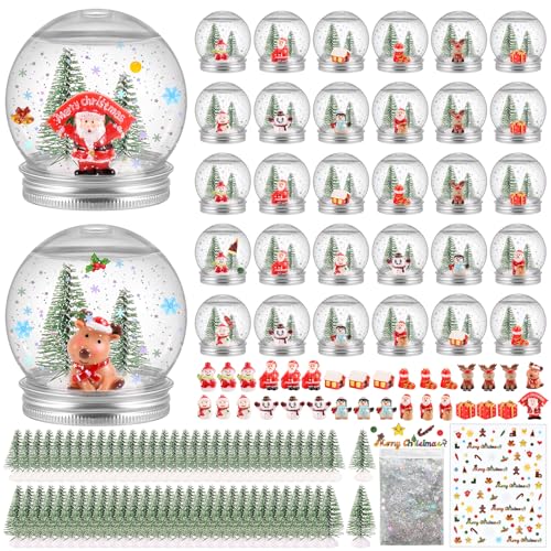 32 Pack Christmas Plastic Snow Globes Kit Includes 32 Clear Snow...