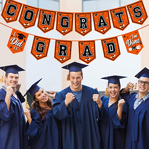 Image of 2026 Orange Graduation Banner - No DIY Required Party Supplies Decorations for College, High School (Orange and Black Congrats Grad)