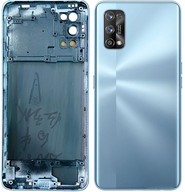 Compatible with Realme 7 Pro Replacement Full Body, Back Panel with Side Frame, Cmera Glass, Volume Button Blue