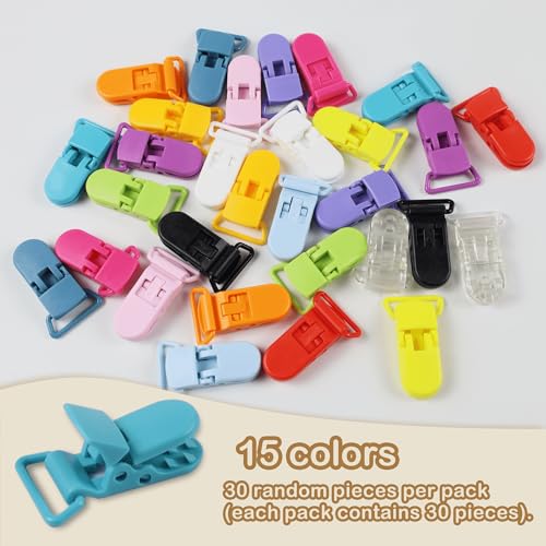 Image of 30-Pack Pacifier Clip Replacement Ends - BPA-Free Plastic Fasteners for DIY Baby Crafts, Sewing Bibs & Blankets Straps (3 /4 Inch, Random Color)