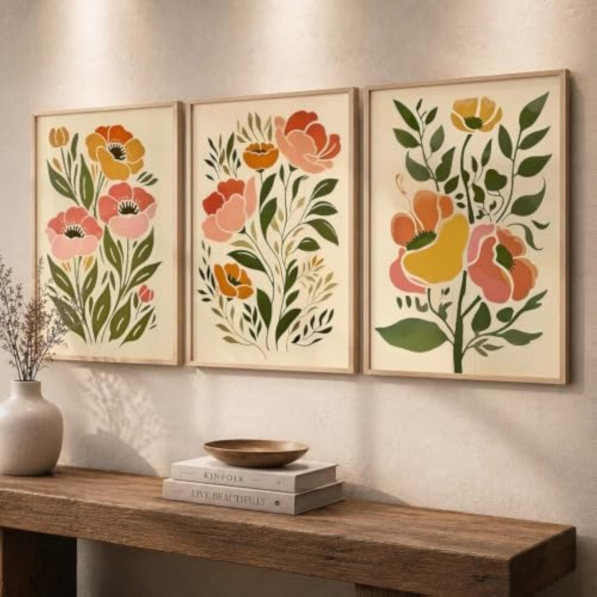 Set of 3 Botanical Art Paintings with Frame