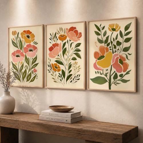Image of kotart Botanical Art Home Decoration Painting | Floral Paintings With Frame For Living Room Bed Room Hotel Wall Decor Digital Reprint Set of 3 (20x30 Inch)