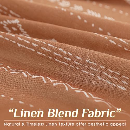 Terracotta Linen Curtains with Geometric Stripe Pattern Light Filtering Semi Sheer Drapes Rust Colored Boho Farmhouse Window Panels Textured Rustic Curtains 84 inch Long for Living Room Bedroom by Meikelor - Used condition - Image 3