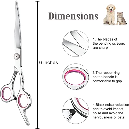 Ciseaux de Toilettage pour Chiens, 6'' Professionnel Ciseaux de Toilettage, Chien Poils Long Ciseaux Toilettage, Ciseaux pour Animaux de Compagnie pour Chiens Ciseaux Courbes pour Chiens (A) – Image 3