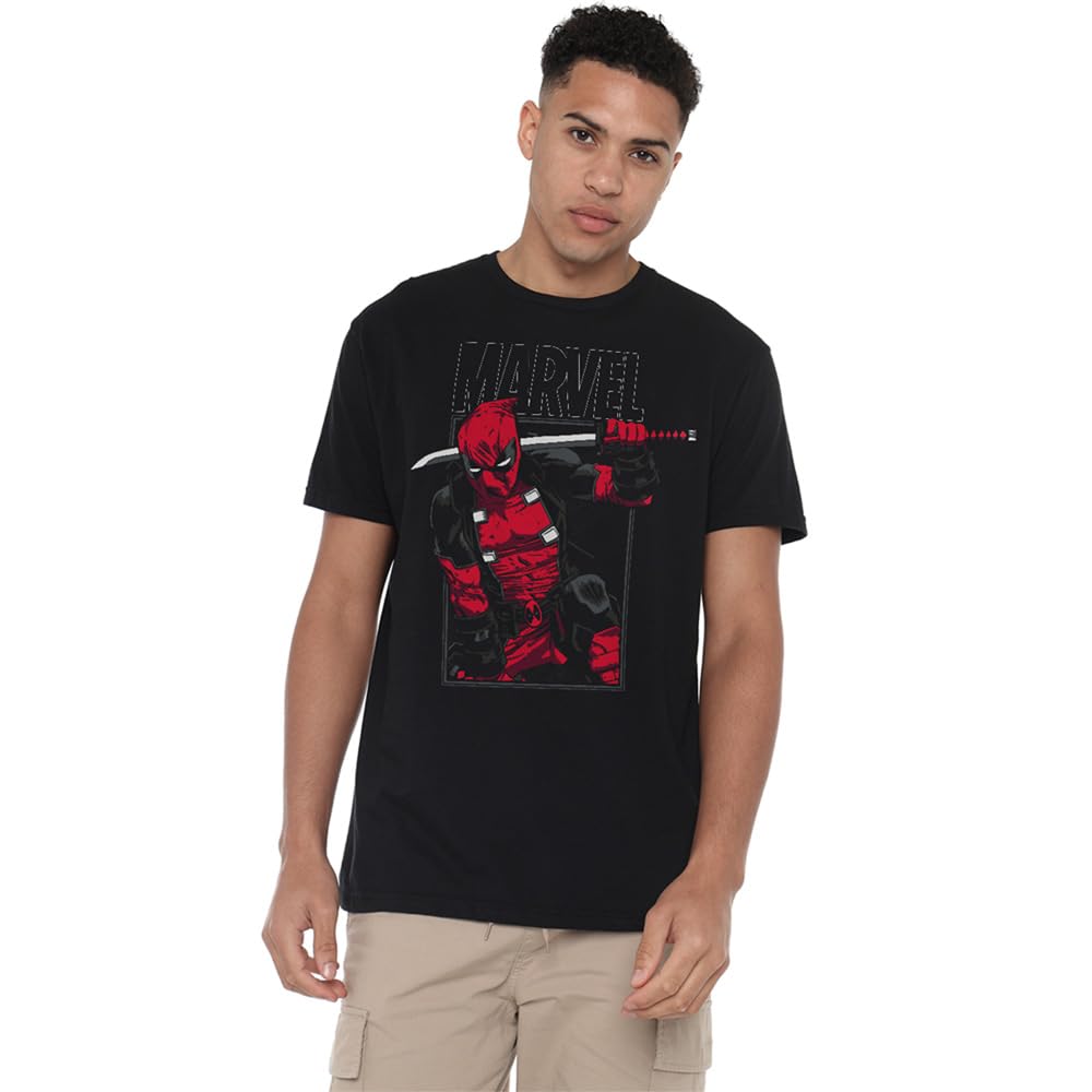 Marvel Men's Black Deadpool Sword Regular Fit Crew Neck Short Sleeve T - Shirt, Medium