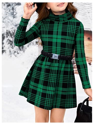 Floerns Girl's Plaid Mock Neck Long Sleeve Knitted A Line Dress Without Belt4