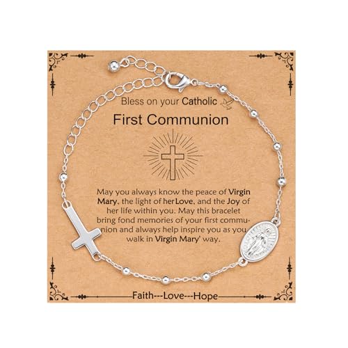 Catholic Virgin Mary Cross Bracelet Gifts for Girls Teens Women, Rosary Beads Charm Link Chain Bracelet Christmas Christian Religious Jewelry Gifts
