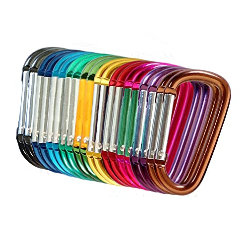 2"/5Cm Assorted Colors D Shape Spring-Loaded Gate Aluminum Carabiner For Home, Rv, Camping, Fishing, Hiking, Traveling And Keychain, Pack Of 20 #TOP7