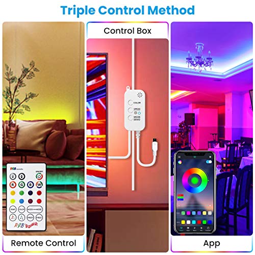 Elfeland LED Strip Lights 32.8FT/10M 300 LEDs IP65 5050 RGB Strip Lights Music Sync Color Changing Rope Lights Flexible Tape Light Kit with APP Controller for Bedroom Home Kitchen