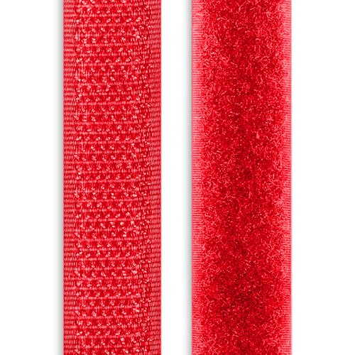 Image of 1 Inch x 5 Yd Red Hook and Loop Non-Adhesive Interlocking Tape Thin Nylon Excellent Grip Heavy Duty Fastening Strips Fastener Roll for Bags Clothes Home Office School Car and Crafting Organization
