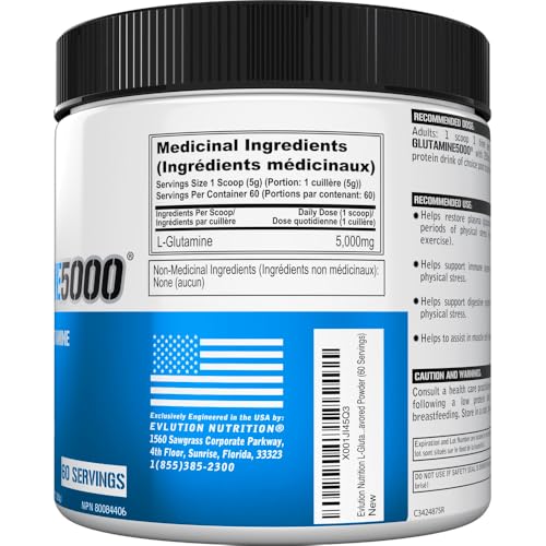Evlution Nutrition L-Glutamine 5000, 5g Pure L Glutamine Per Serving, Post Workout, Vegan, Gluten-Free, Unflavored Powder (60 Servings) - Image 3