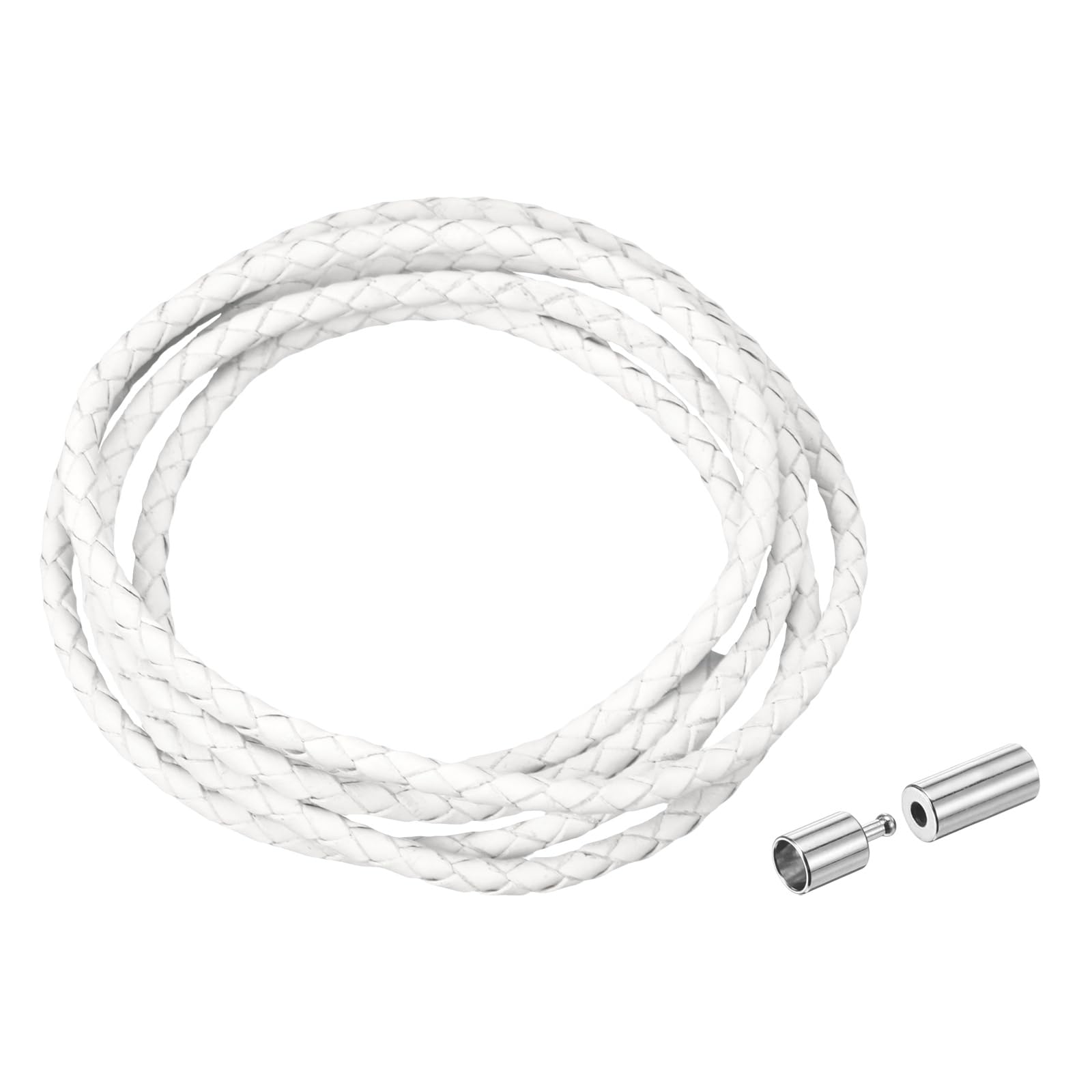 sourcing map Braided Genuine Leather Cord, 3mm 1.1 Yard Round Braiding String with Buttons, Leather Bolo Tie Cord for Crafting, Jewelry Making, Bracelets, Home Decoration, White — image 1