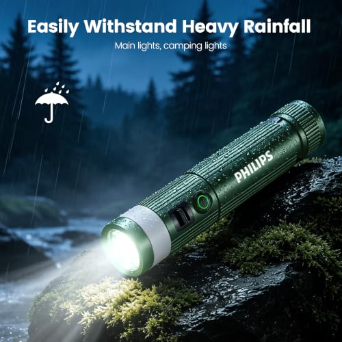 PHILIPS SFL5288 Rechargeable EDC Flat Flashlight with Camping, Warm White LED Combo, 1000 High Lumens Aluminium Portable Pocket Lights with 10 Modes, Two Sources for Outdoors Emergency Working (Green) - image 6