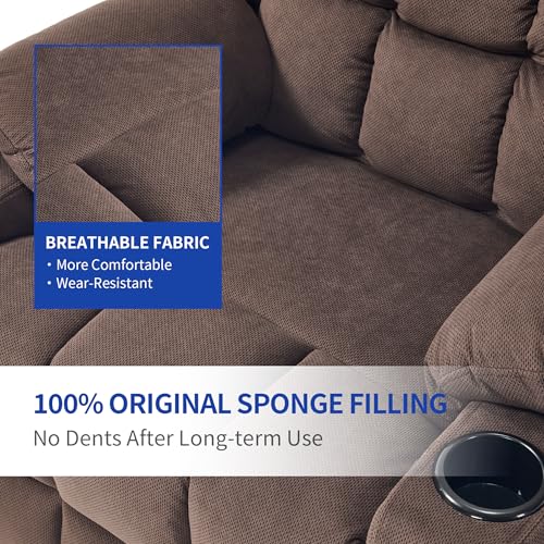 Image of Swivel Recliner Chair for Adults with Massage and Heat,Manual Glider Rocking Recliner Chair with Cup Holds and Pockets,Reclining Rocker Chairs for Living Room R8817,Cocoa