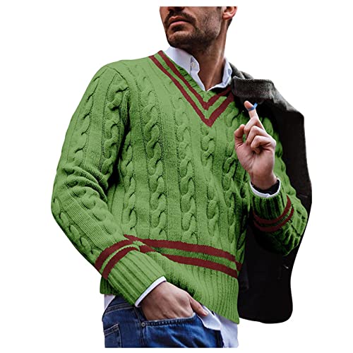 Men's Sweaters Long-Sleeve Fisherman Cable V Neck Sweater Casual Colorblock Striped Knit Pullovers Sweaters for Man