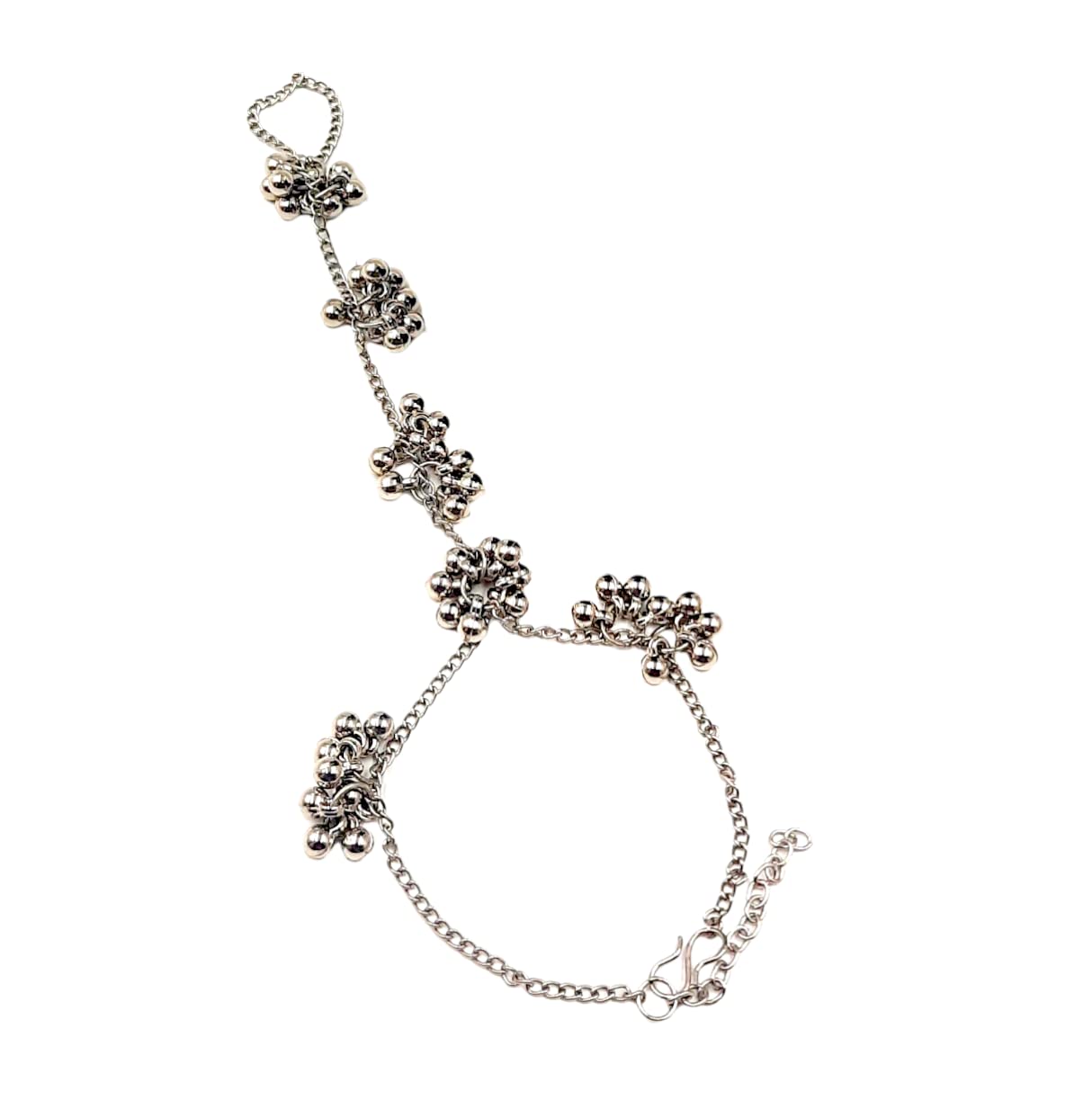 Just In Jewellery Oxidized Silver Traditional Indian Trendy Sleek chain Ghunghroo bracelet/Hand Cuff with finger chain Hath Fool Type For Girls & Women (B0BVBLYYLV) Amazon Price History, Amazon Price Tracker