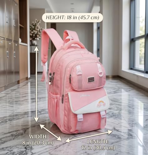 Image of ADSON kawaii Girls Travel School Bag|Backpack Of Large Capacity Aesthetic Stylish Girls Korean Laptop Bag Rucksack for School |College Bags Cute Bookbag for Teens Water Resistance 18 Inches