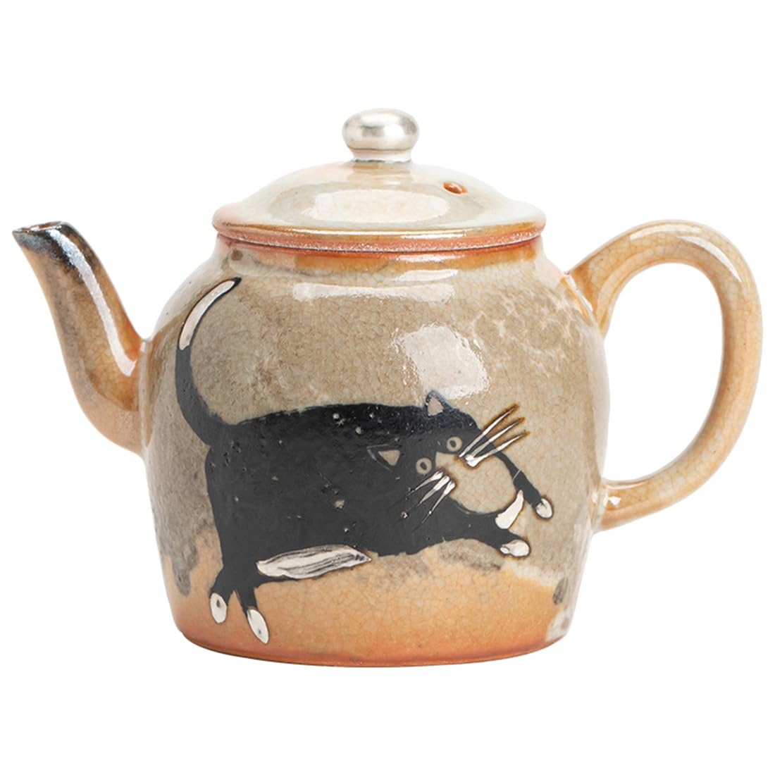 Hndhbfgrt Japanese Wood-Fired Porcelain Pot Handmade Cat Teapot Tea Maker Kettle Tea Filter