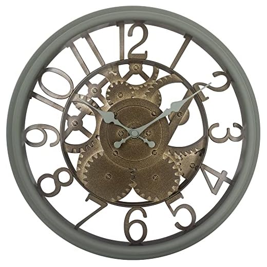 Presentime & Co 12" Farmhouse Gear Clock, Silent no ticking, Indoor/Outdoor Clock, Weatherproof, Sage Green & Antique Rusted Finish. Wall Décor/Outdoor Décor for Living room, Kitchen, Garden, Patio.