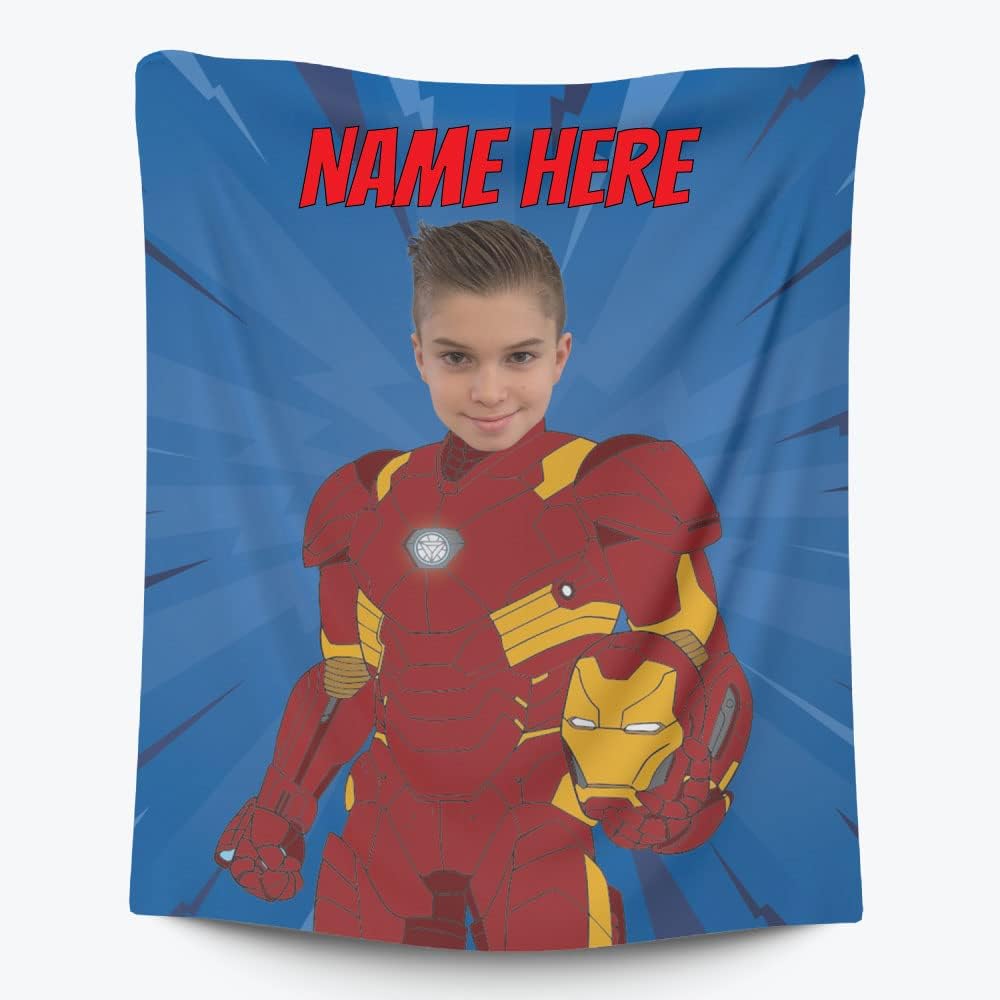 Costume Agent Custom Blanket with Personalized Photo and Name Superhero Fleece (Iron, 30x40 Fleece)