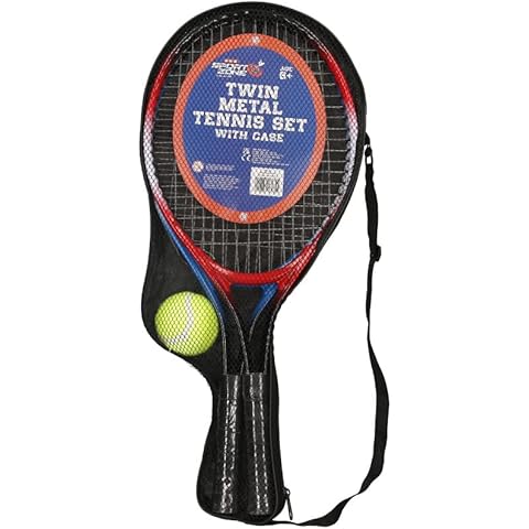 PaulStore Kids 2 Player Tennis Racquet Set Aluminium Metal Rackets & Ball Carrying Case Cover