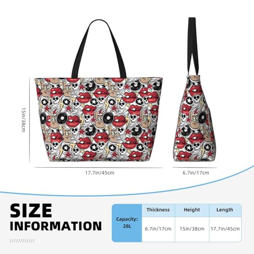 Large Beach Bags Water-resistant Sandproof - lip skull Cute Beach Tote Bags for Women with Zipper2